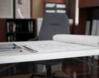 desk with blueprint